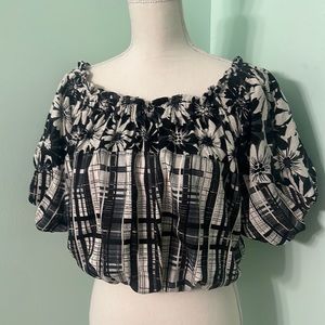 Free People floral plaid print stretch crop top blouse